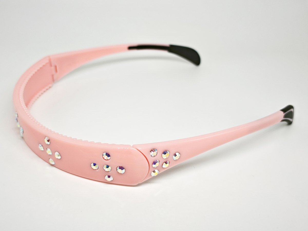 WK Opvouwbare roze hoofdband met kleurrijke strass, zacht rubber kussen, lichtgewicht en duurzaam polycarbonaat, inclusief brillenhouder