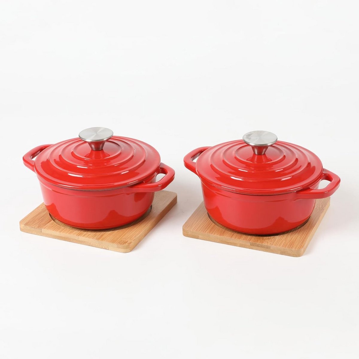 Mini Dutch Oven Set van 2 - Geëmailleerd Gietijzer voor Koken en Serveren