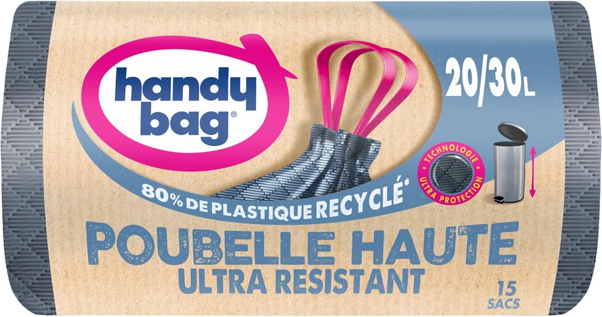 Vuilniszak 20/30 l - Hoge capaciteit, extreem resistent, 80% gerecycled, lekvrij met duwstang sluiting