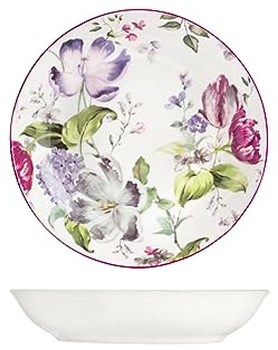 Set van 12 porseleinen soepborden met bloemendecor 21 cm