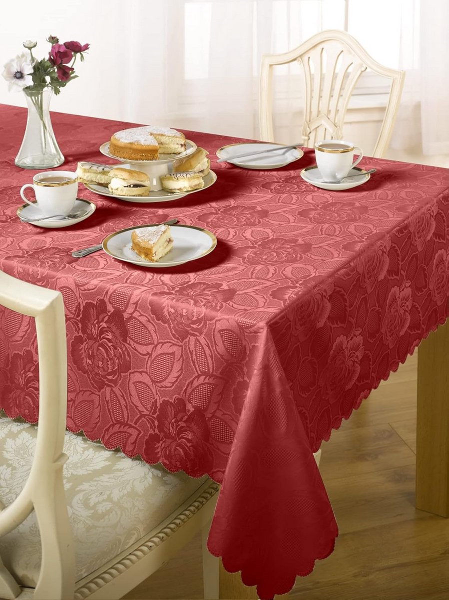 Jacquard tafelkleed met bloemenpatroon - 70x108 (178x274cm) - Wijnrood