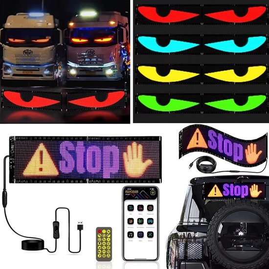 Kensbro LED-ogen voor auto, 20 x 90 cm, led-ogen voor vrachtwagen, programmeerbaar Devil Eyes met app-besturing en afstandsbediening voor tekst auto vrachtwagen (pixels: 16 x 96