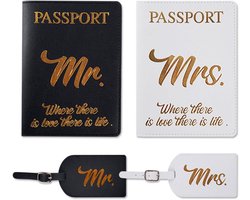 Bagagelabels en Paspoorthoezen Set voor Huwelijksreizen - Mr & Mrs Design, Kunstleer, 2 Stuks