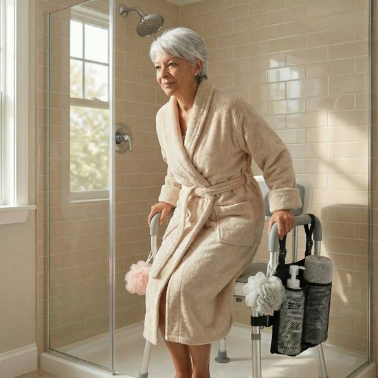 BY JRM® Douchestoel en Douchekruk met afneembare rugleuning en armleuning – 30 dagen uitproberen - anti slip – verstelbare hoogte - douchekrukje - Grijs