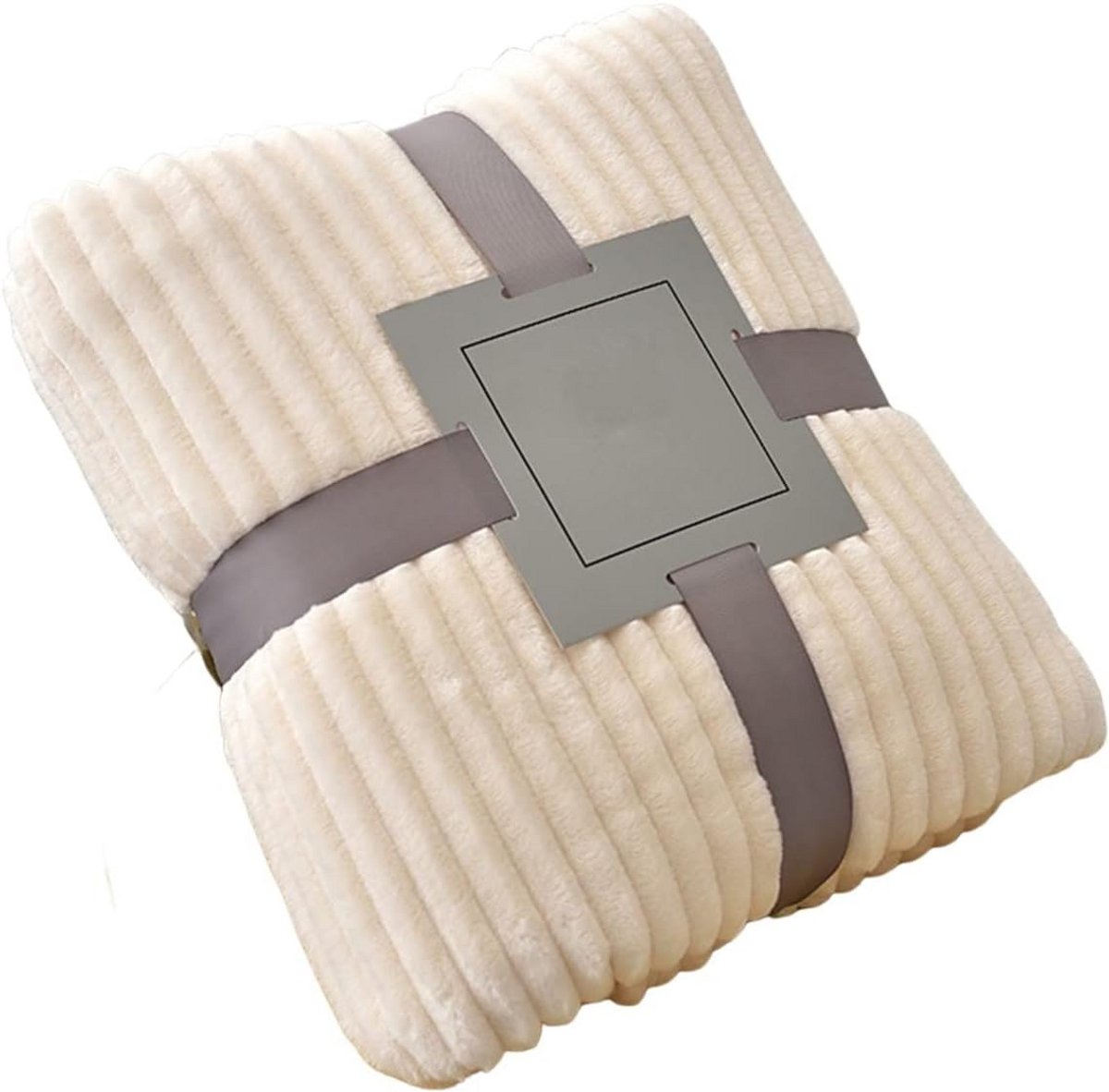 Luxe Flanellen Fleece Deken Dubbelzijdig - Warm & Zacht Plaid voor Bank en Bed (120x200CM, Gebroken Wit)