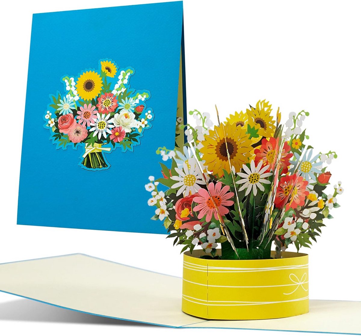 3D Pop-Up Wenskaart met Kleurrijke Bloemen voor Verjaardag, Beterschap of Bedankt