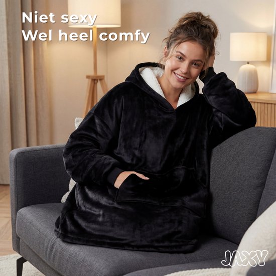JAXY Couverture TV - Couverture à Capuche - Couverture Avec Manches – Oodie - Couverture Polaire – Couverture Portable - Couverture Portable Surdimensionnée - Sweat à Capuche – Noir