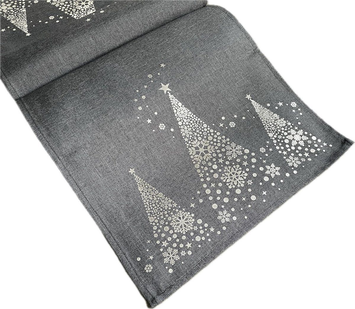Tafelrunner Kerstboom Goud 140x40 cm Feestelijk Tafelkleed Grijs