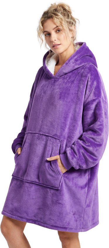 JAXY Hoodie Deken - Snuggle Hoodie - Fleece Deken Met Mouwen - Hoodie Blanket - Paars