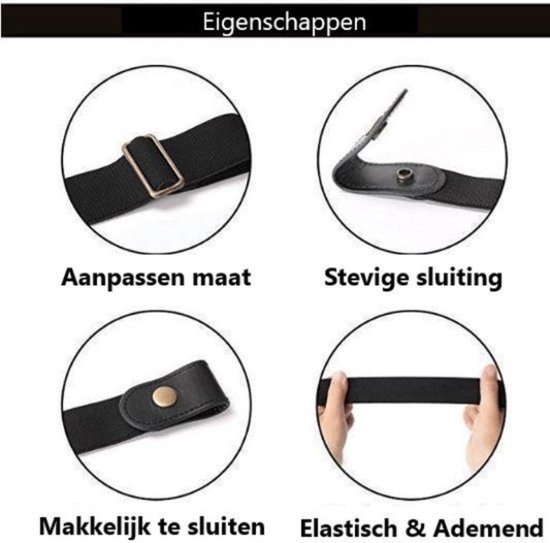 thumbnail: JasGood 2 Stuks Elastische Herenriem Zonder Gesp - Onzichtbare Riem 3.5 Cm Breed - Zwart