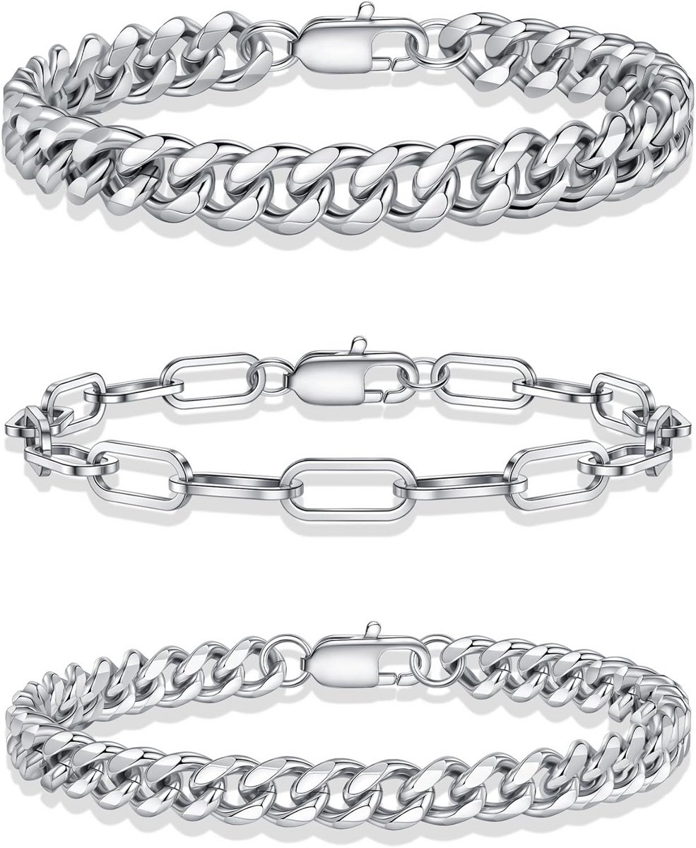 Zilverkleurige Heren Armband Roestvrij Staal Cubaanse Schakel Collier Cadeau