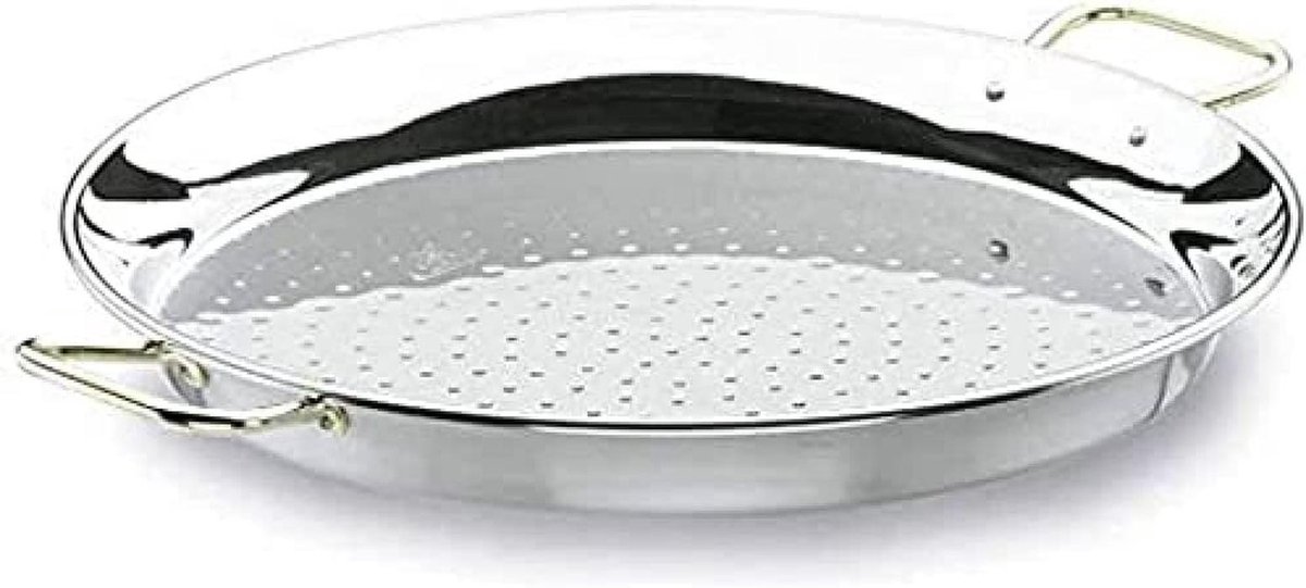 Paella Pan 42 cm van Roestvrij Staal met Gouden Handgrepen