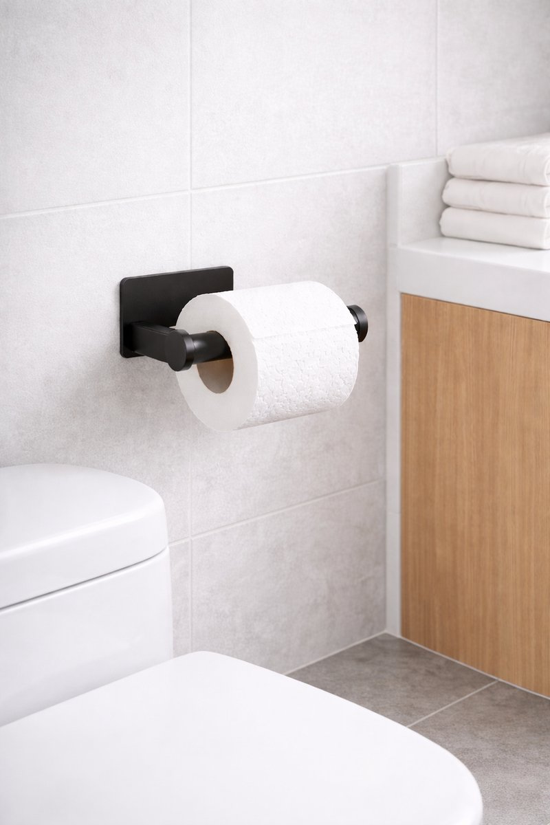 Zelfklevende WC Rolhouder – RVS Toiletrolhouder – Zonder Boren – Wandmontage – Badkamer & Toilet – Zwart – ShowerEase