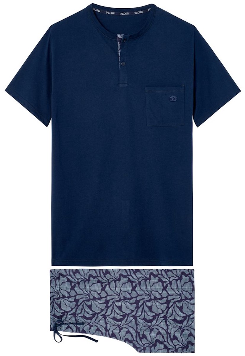 HOM - Long Island Pyjama set korte mouw/korte broek - Navy Print - mannen - S