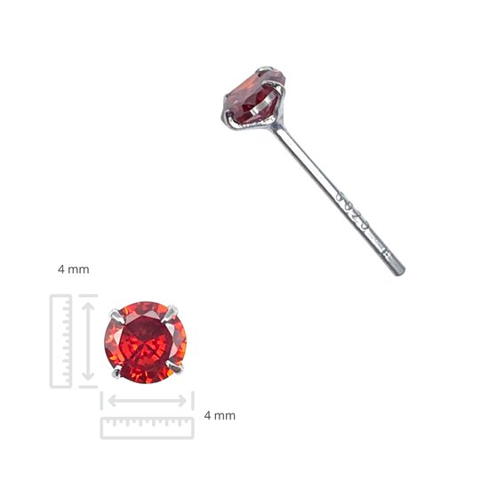 Lady London – Boucles d'oreilles – Studs – RVS – Couleur argentée – Zircone rouge – 4mm