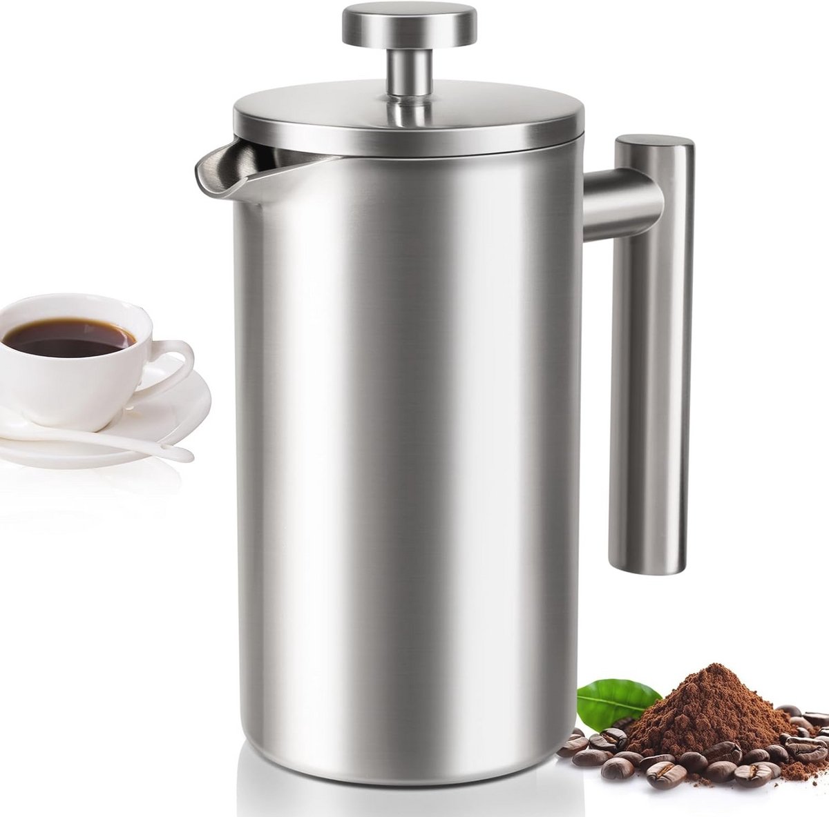Franse pers koffiezetapparaat 12 oz - 1-2 kopjes capaciteit - Roestvrij staal, Elegant ontwerp voor thuis en camping