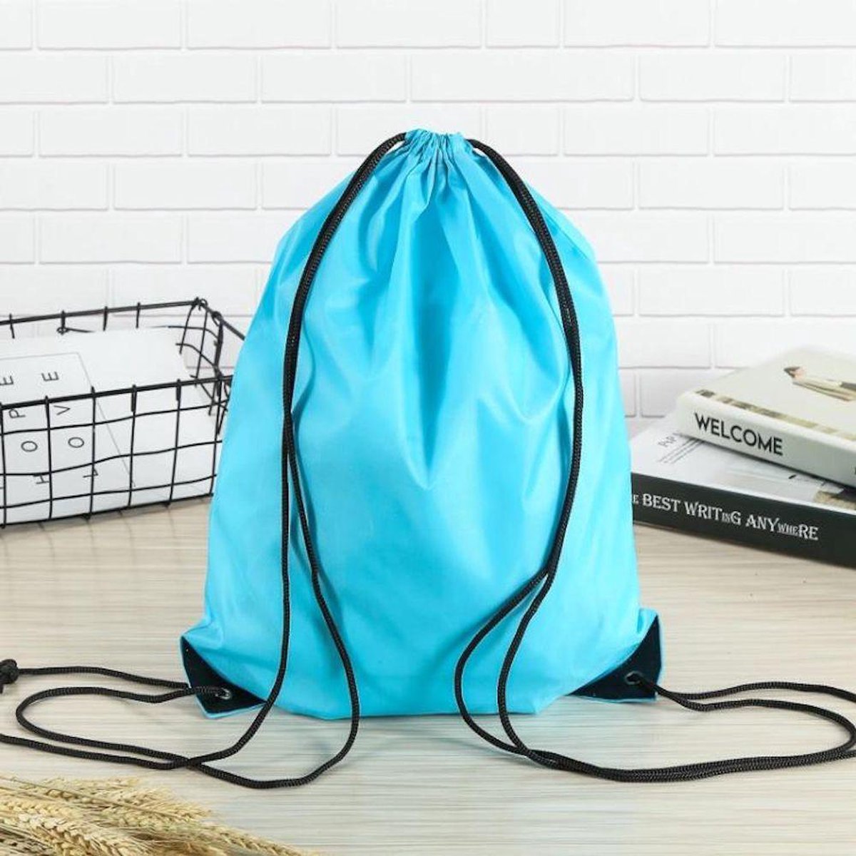 Dacitiery Sac de gym à cordon, sac de gym, sac à dos à cordon, sacs en polyéthylène unisexe avec cordon de serrage avec fermeture éclair extérieure, sac de sport avec deux poches latérales, grand sac