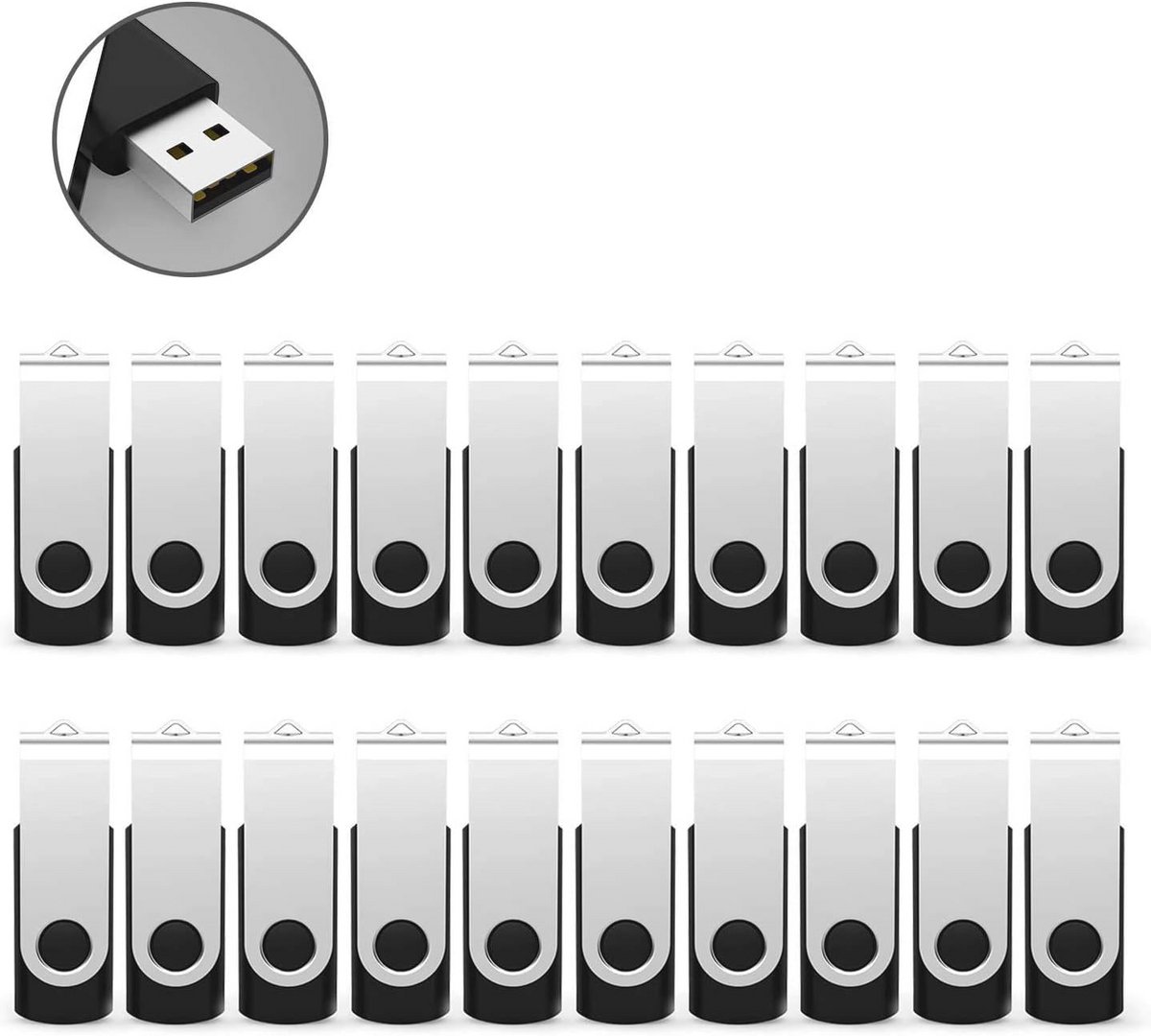 20 Stuks USB Stick 4 GB - Draaibare Ontwerp met LED-Indicator voor PC, Laptop, TV en Auto
