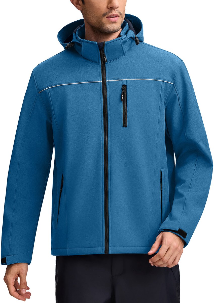 BUBW Softshell Jas 4 Seizoenen Heren Winddicht Waterdicht Fleece Gevoerd – Outdoorjas Tussenjas Blauw