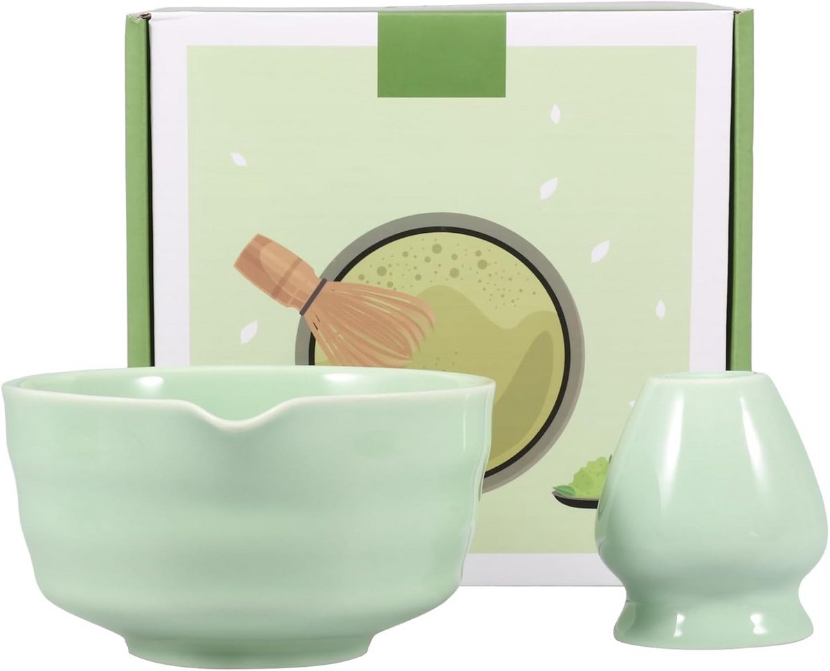 Matcha Kom Set Keramiek met Gardehouder - 500ml Schaal voor Thee Ceremonie Beginners