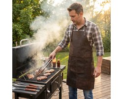 Hide & Stitches Leren BBQ Schort - Gift Box - Barbecue - Grill - 100% Leder - Donkerbruin