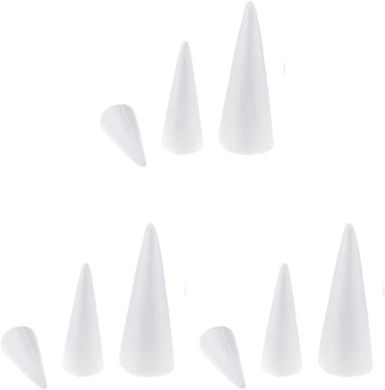 ERINGOGO 3 Stuks Foam Kegel voor DIY en Crafts, 4,3 x 11,8 Inch Wit Piepschuim Polystyreen Schuim, Kerstboom Decoratie voor Xmas Decor, Bloemist, Dessert Toren