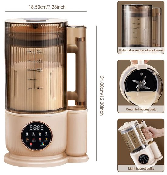 Aafinity Blender - Staafmixer - Juicer - Blender to go - Sojamelk maker - 1500 ML - Kaki - 12 delig mes - Glas materiaal van Merkloos — afbeelding 2