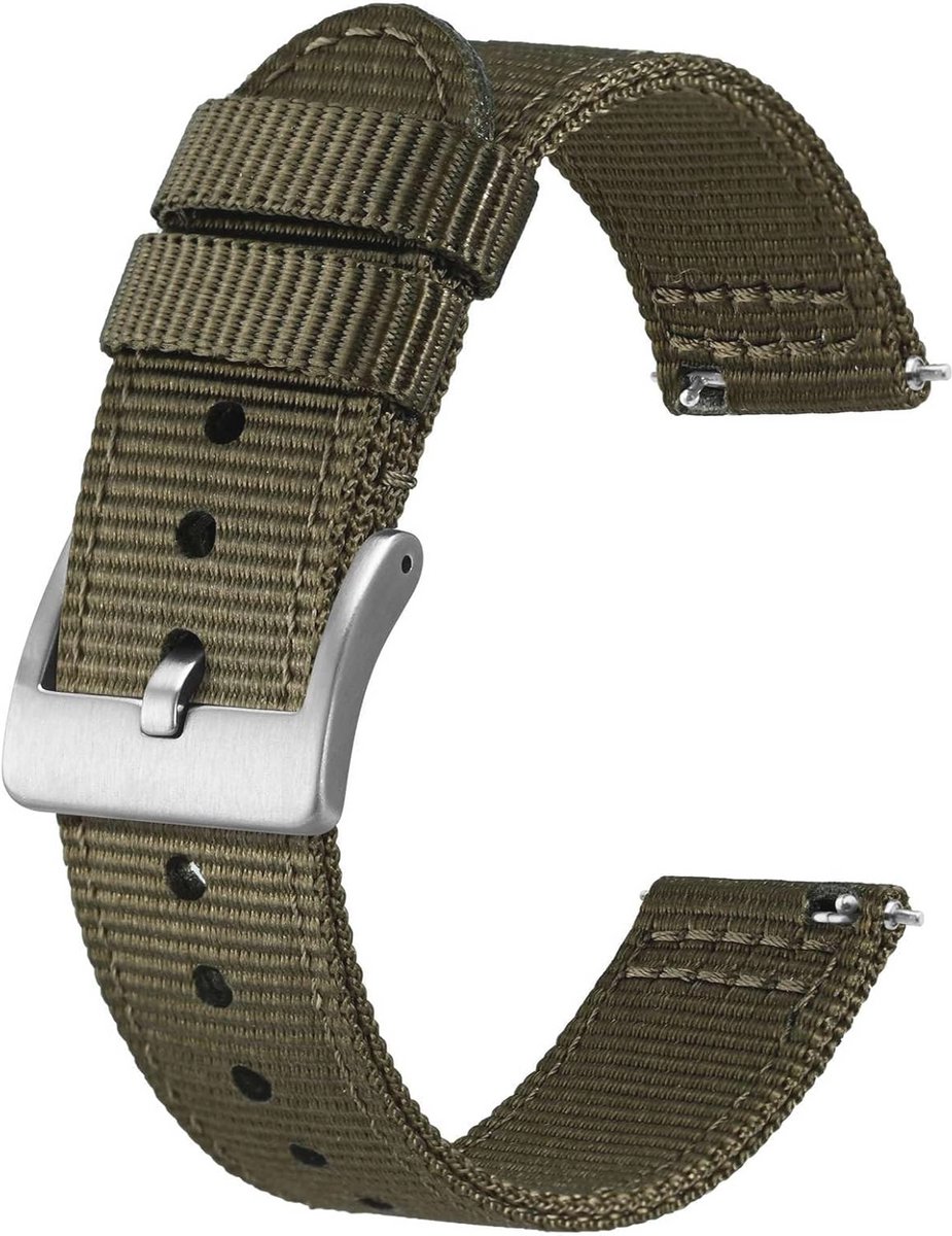 Militaire Nylon Horlogeband voor Heren – Twee-delig, Snelsluiting, Geborstelde Gesp, Bandbreedte 18mm - 22mm