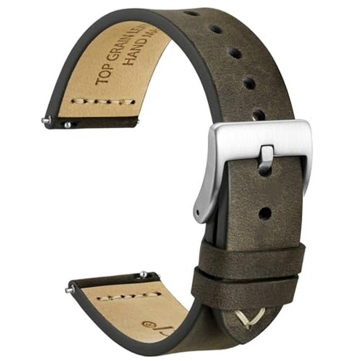WOCCI Oud horlogebandje van hoogwaardig leer, Franse wasdraad, snelsluiting, roestvrijstalen gesp, reservearmbanden voor heren, bandbreedte 18 mm, 20 mm, 22 mm