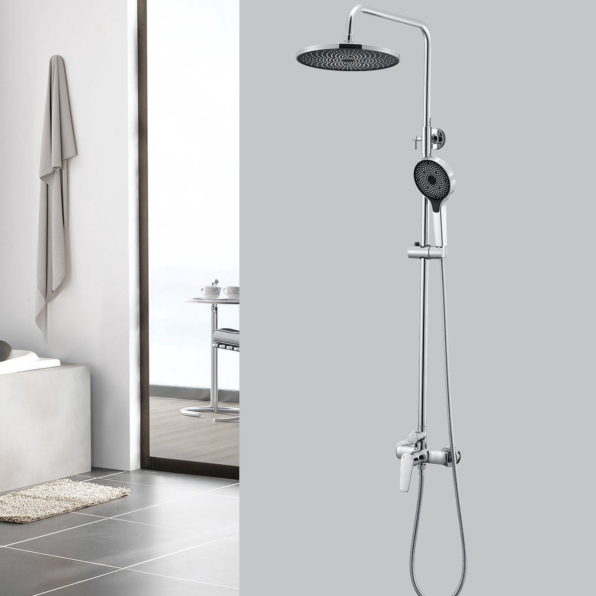 CECIPA max Regendouche Chroom - Douchesysteem met Handdouche - Regendoucheset Douchegarnituur - 2 Functies Doucheset Chroom