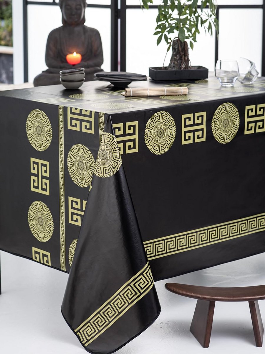 Tafelzeil Zwart 140x250 cm PVC - Tafelkleed Afwasbaar met Bias Afwerking
