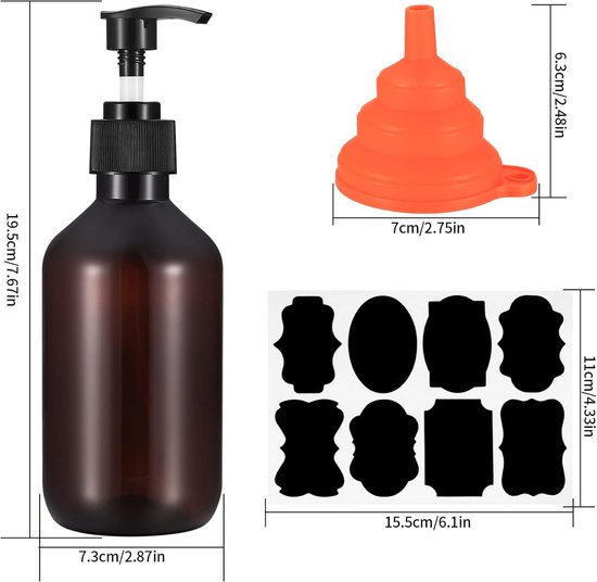 Famanu – Navulbare shampoo- en lotionflessen 300 ml met pomp – Set van 6 – Inclusief etiketten — afbeelding 3