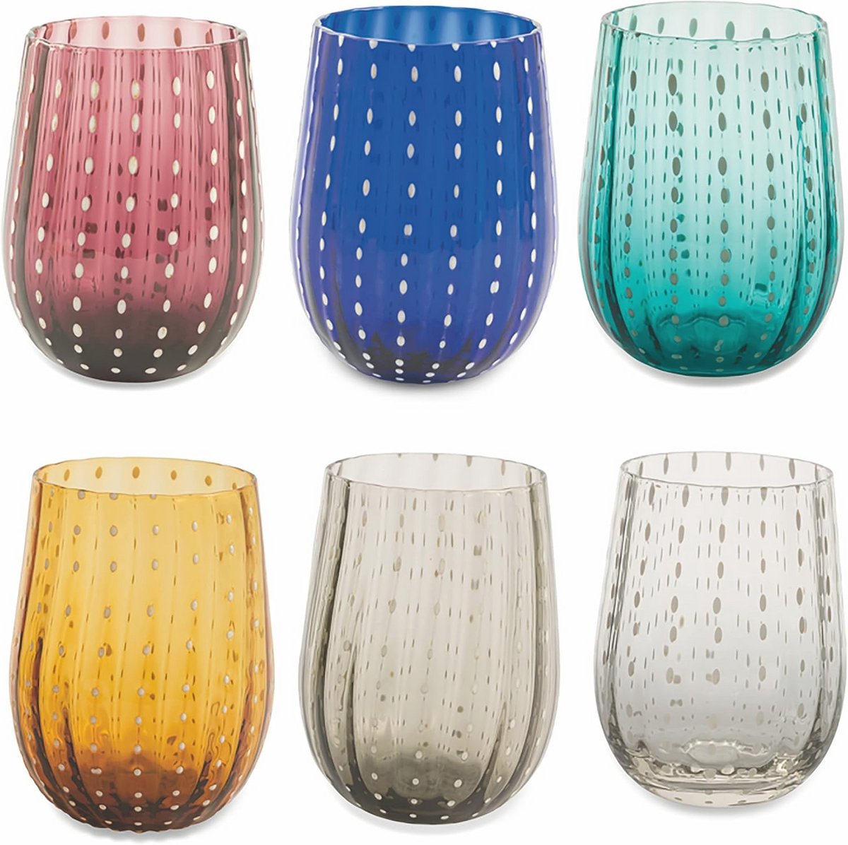 Set van 6 Multikleur Waterglazen voor een Elegante Tafelsetting