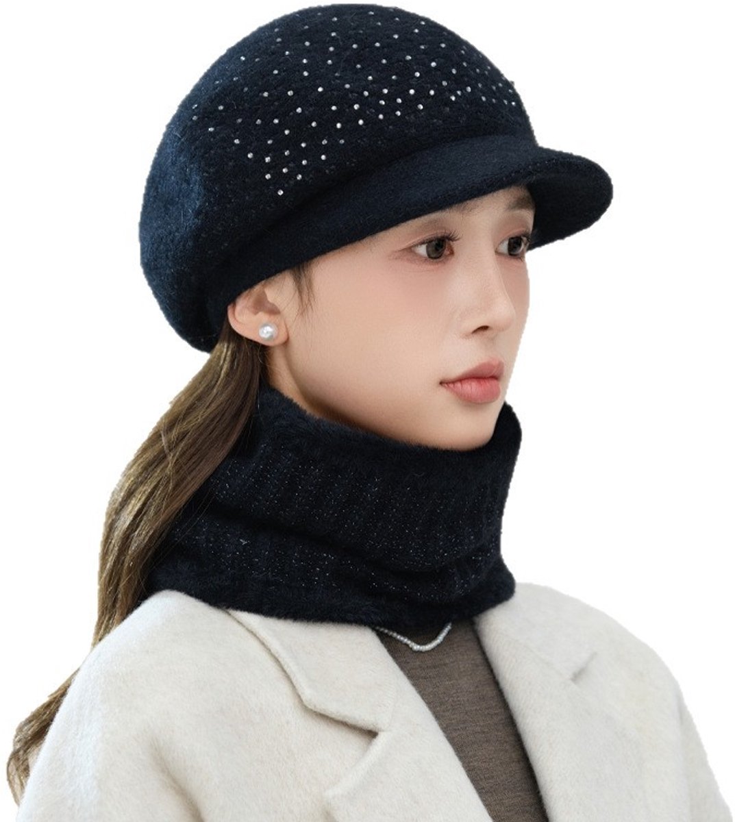 Herfst/winter casual strass muts met fleecevoering en verdikte koudebescherming
