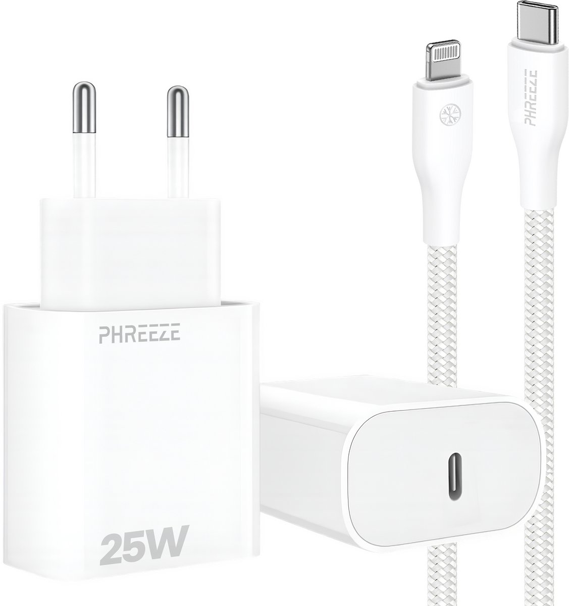 Phreeze usb C snellader 25w met kabel geschikt voor iPhone en iPad Lightning - 1 meter