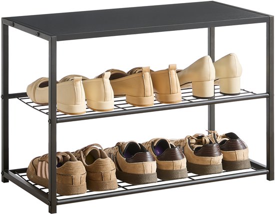ACAZA Schoenenrek - Schoenenkast - 2 Lagen - voor 6 Paar Schoenen - 43 x 63 x 30 cm - Metaal met Hout - Zwart