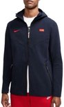 Donkerblauw Nike Tech vest met rits en capuchon, met rode logo's en zakken.