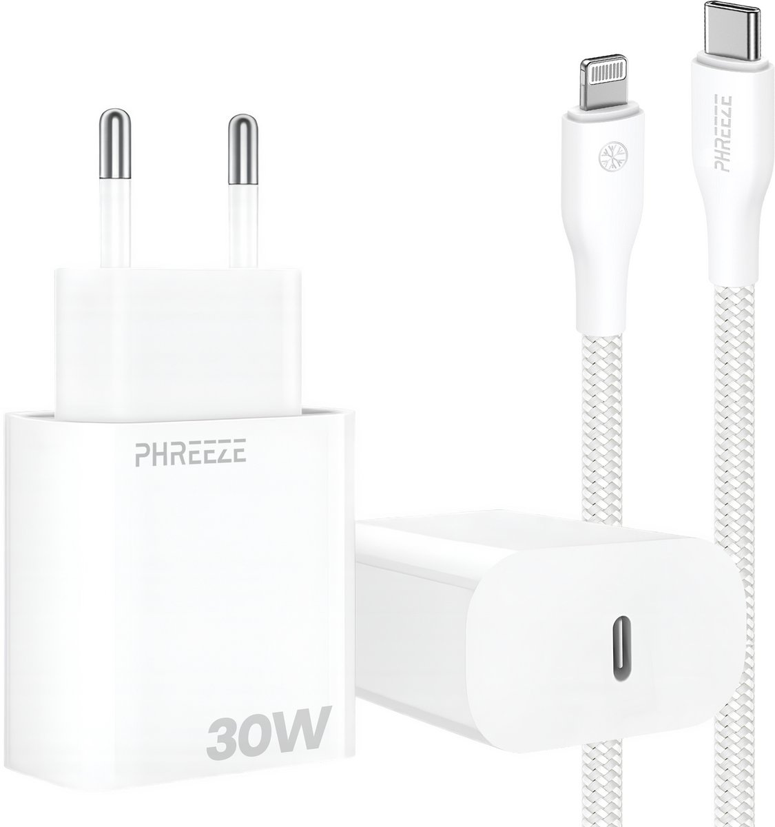 Usb C snellader geschikt voor iPhone 14 13 12 11 X 8 7 SE - 1 meter - 30W Power Delivery adapter met kabel