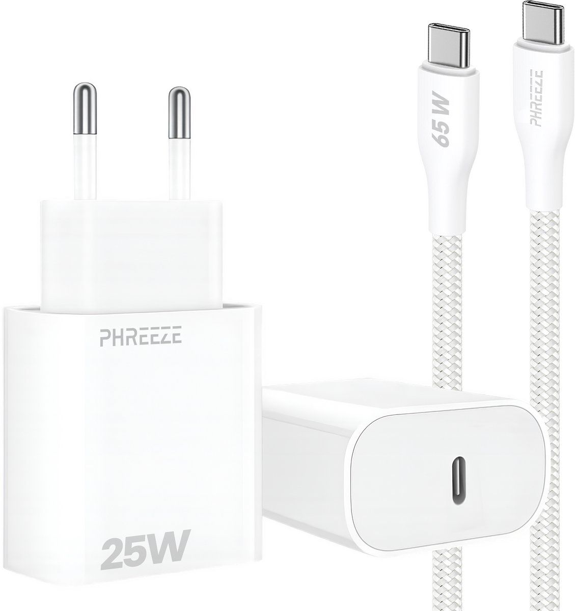 25w super snellader met usb C naar usb C kabel 1m - Usb C oplader voor s25 t/m s10 en a16 tot a56 en tab s7 s8 s9 s10 a9 a10