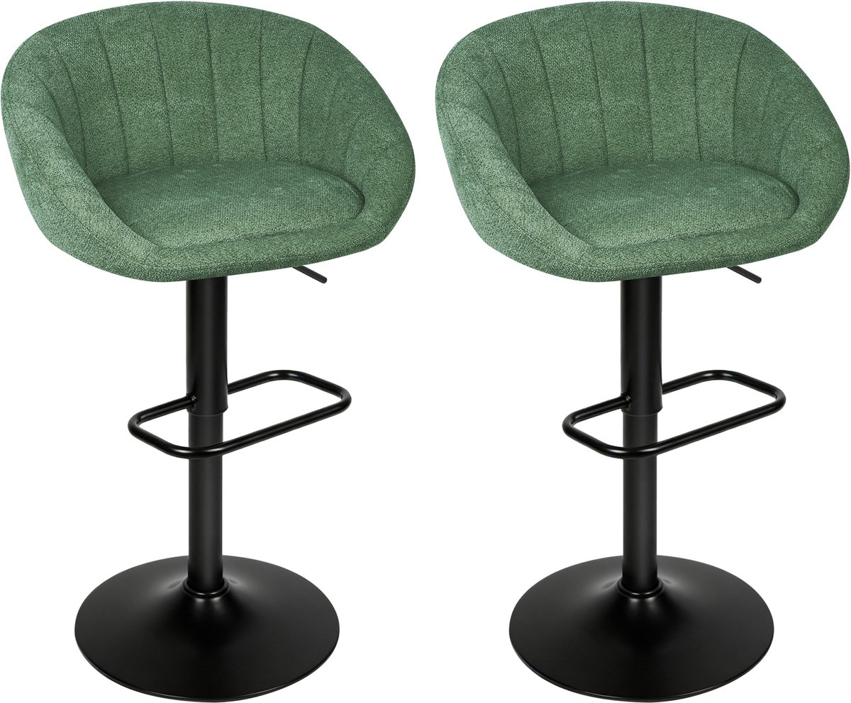 PIPIPOXER-Barkrukken set van 2, fluweel linnen keukenstoel, draaibare barkruk voor keuken/thuisbar,Groen