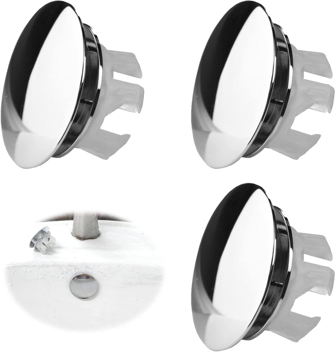 EGoods - Set van 3 ronde afdekkingen voor wastafeloverloop, zinken ringen, geschikt voor gat van 22-24mm in badkamer en keuken