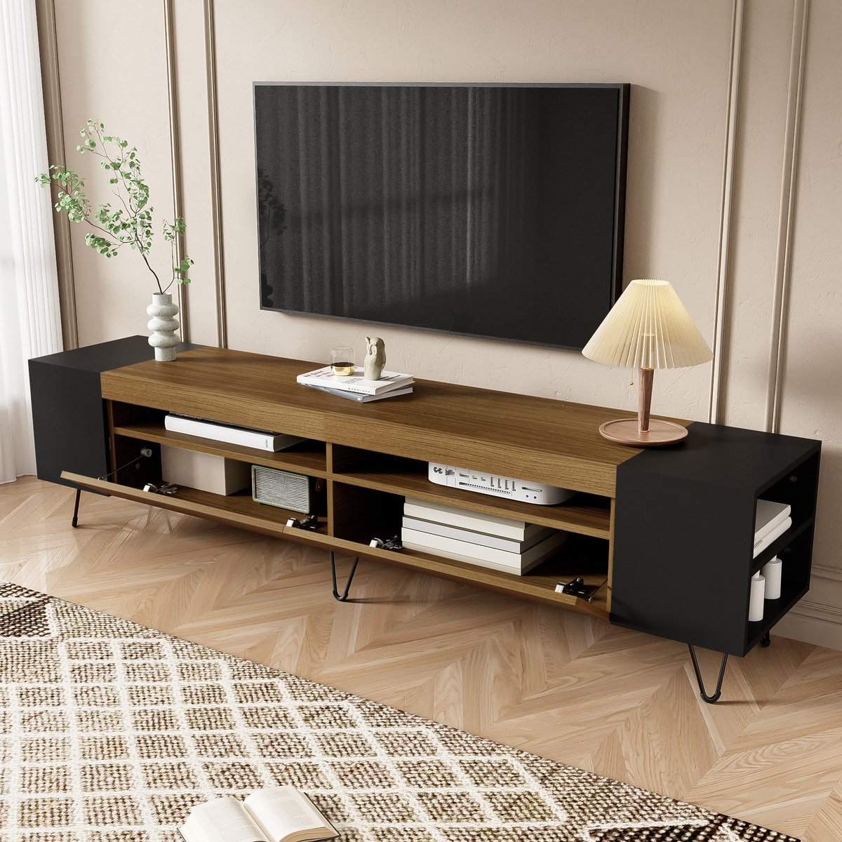 OKWISH TV meubel - TV-Kast Met 2 Deuren - Strak Modern Design Voor Woonkamer - Rechthoekig