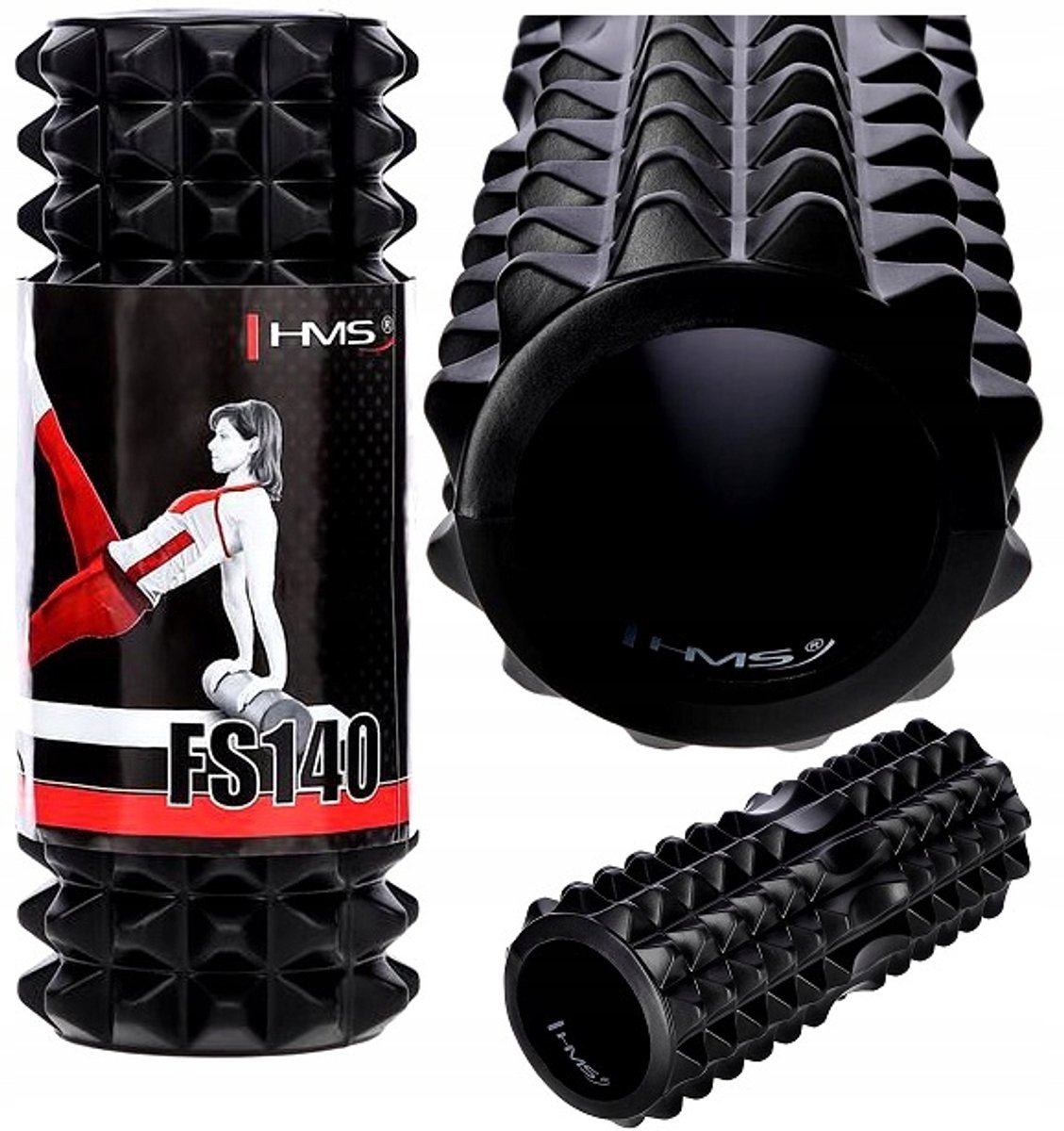 Fitnessroller Massageschuimroller met knop - Zwart 33cm