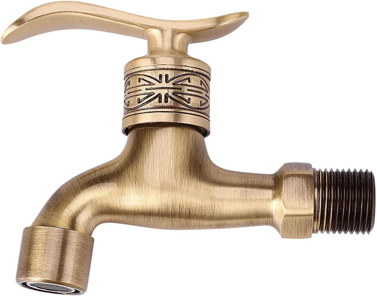EGoods - Antieke messing muurkraan met hendel handvat voor wasruimte en tuin - wandmontage koudwaterkraan met enkele slang - vintage design - degelijke kwaliteit (#3)