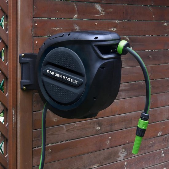Foto: Garden master automatische slanghaspel 15m lengte muurbevestiging zeer duurzame rubberen slang
