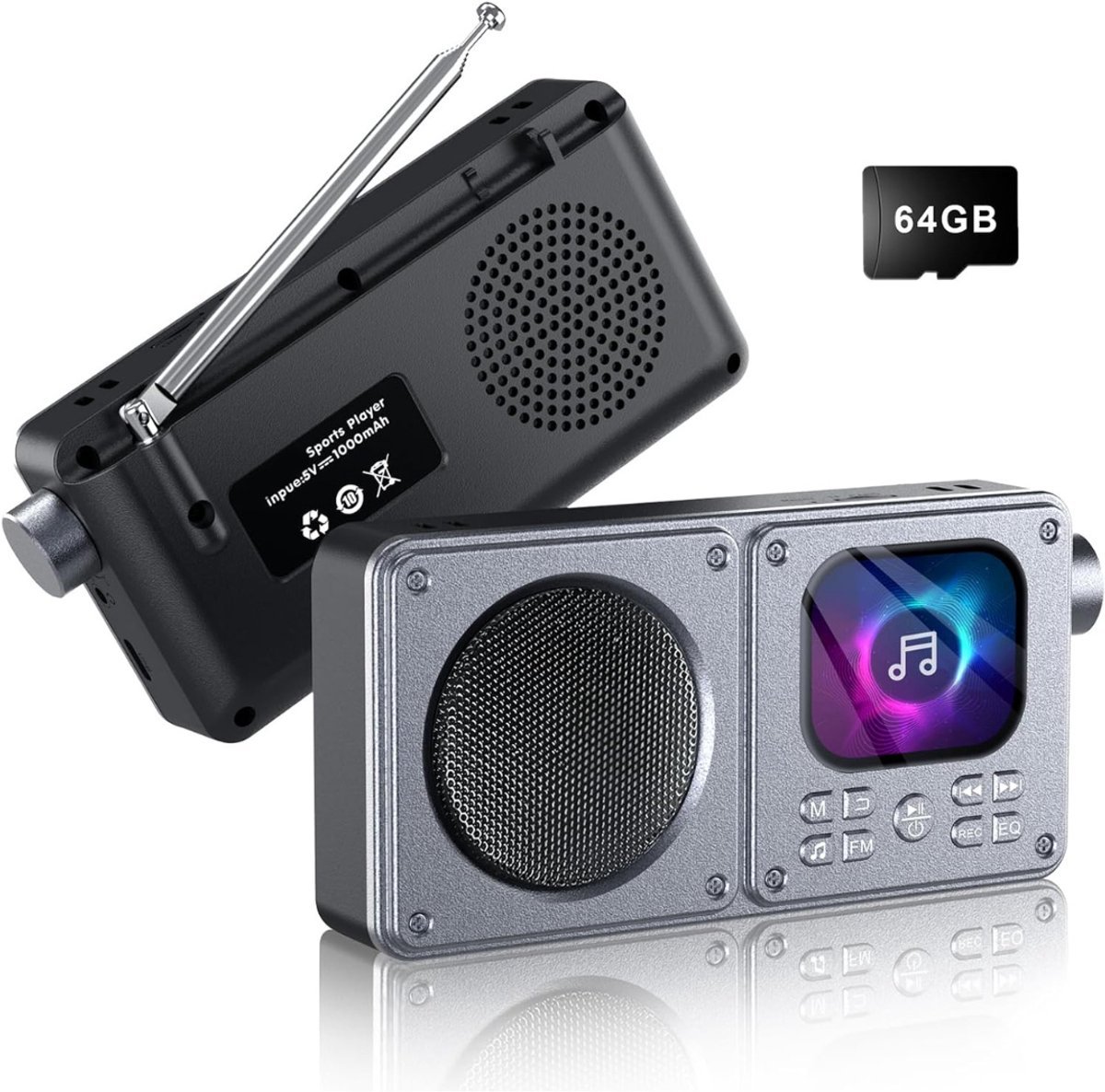 Thuys – MP3 Speler Bluetooth – FM-Radio – Grijs En Zwart