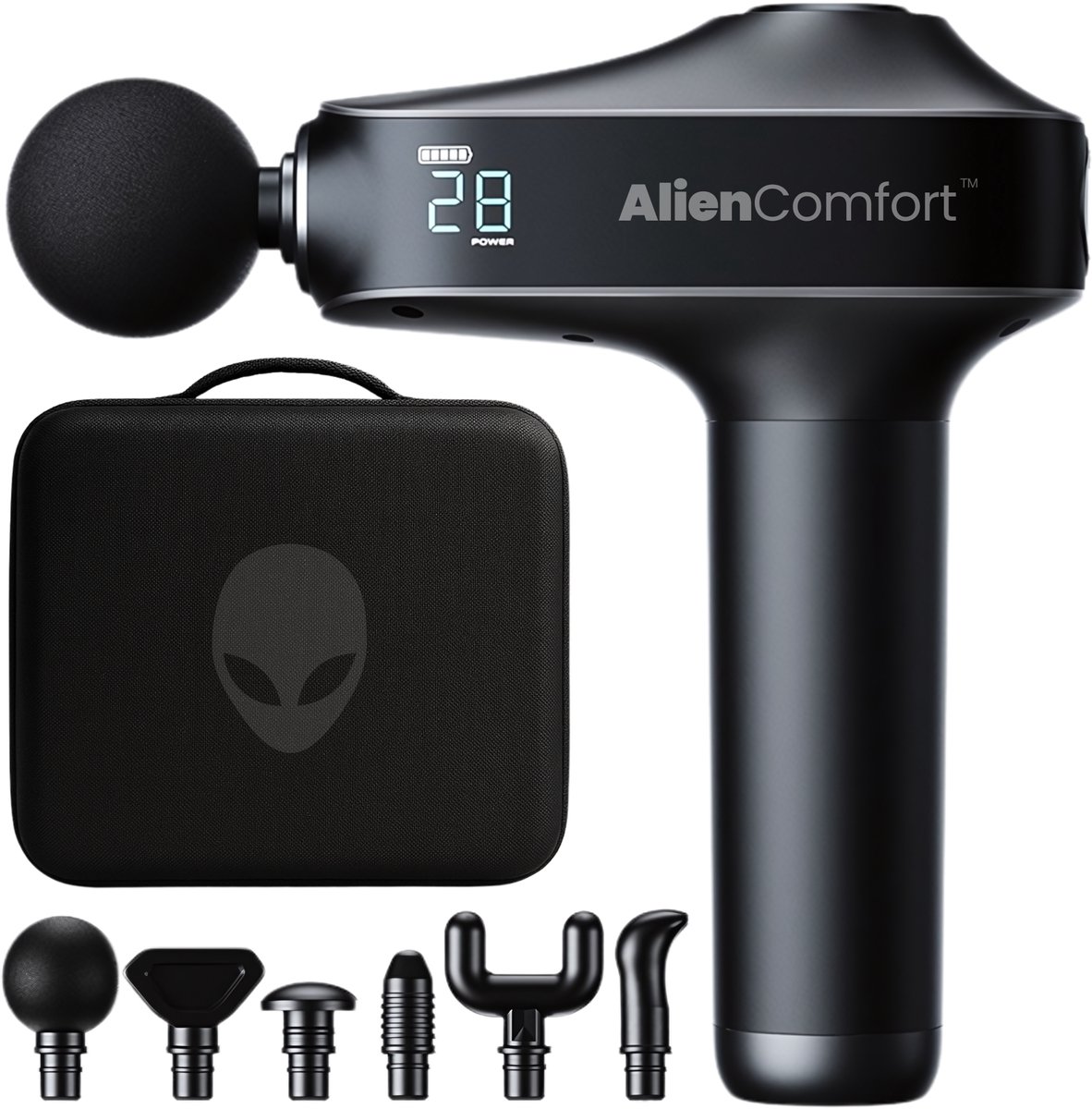 AlienComfort™ Massagegun Kepler-22b - Inclusief 6 Massagekoppen - Met Opbergkoffer - Borstelloze motor - Massage gun - Massage Pistool - Massage