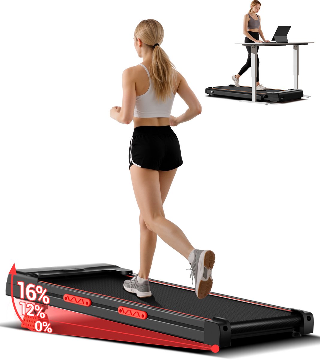 Walking Pad met helling 16%, 10 km/u loopband voor thuis met