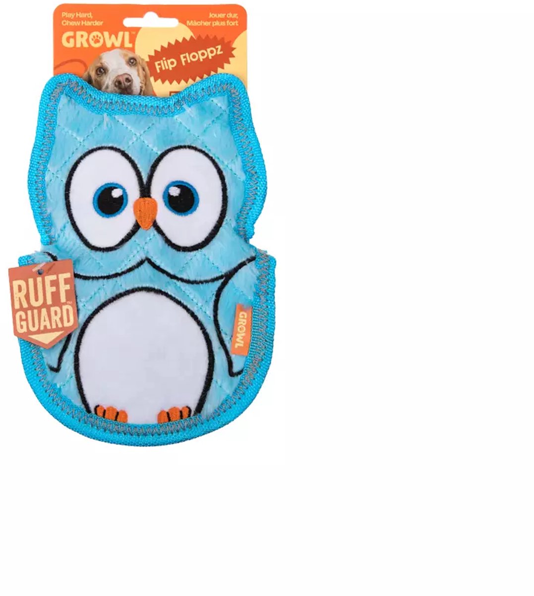 Growl Flip Floppz Hondenspeeltje met 3 Piepers - Pluche Hondenspeelgoed - Kauwspeelgoed en Trektouw voor Alle Honden - Ollie de Uil