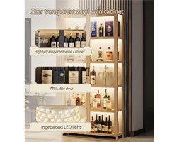 Vrijstaand Drankenkastje – Bamboe Minibar Kast met Slot – Sideboard voor Woonkamer, Eetkamer & Kantoor – Open Frame Opbergruimte – Zwart – Novihome